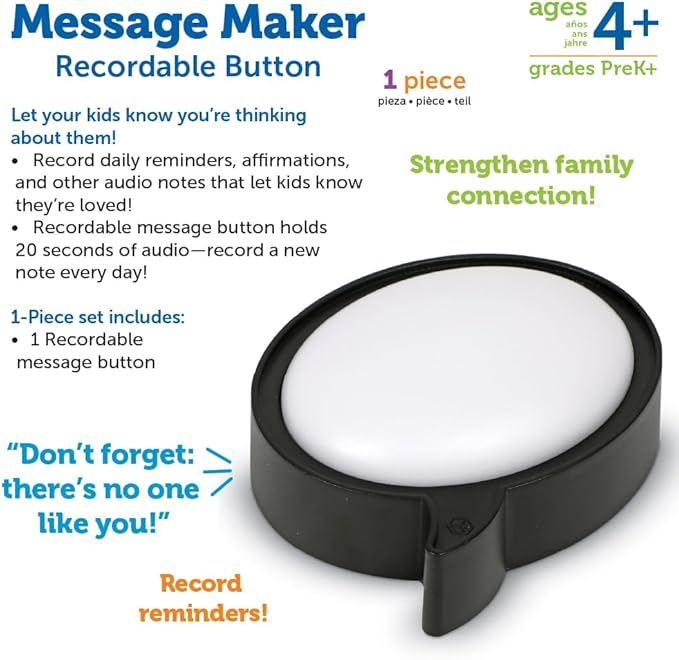 Learning Resources Message Maker Recordable Button Speech Bubble - SEL Toys, Conversation Skills, Voice Recorder Buttons for Classroom, Teacher Literacy Group, Gifts for Kids
