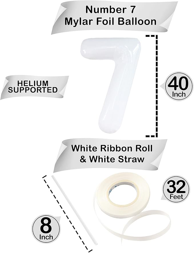 KatchOn, Giant White Number 7 Balloon - 40 Inch | 7th Birthday Balloon for 7th Birthday Decorations | 7 Balloons for Birthday | Number Balloons for Anniversary Decorations