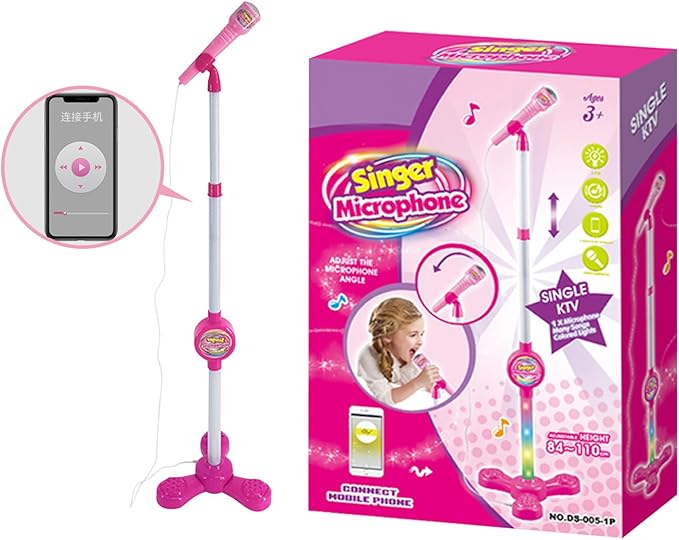 Stand Up Microphone - Colorful Toy with Adjustable Stand, Connectable Singing Machine for Children, Fun Music Play Young Singers Party Educational Play Performances
