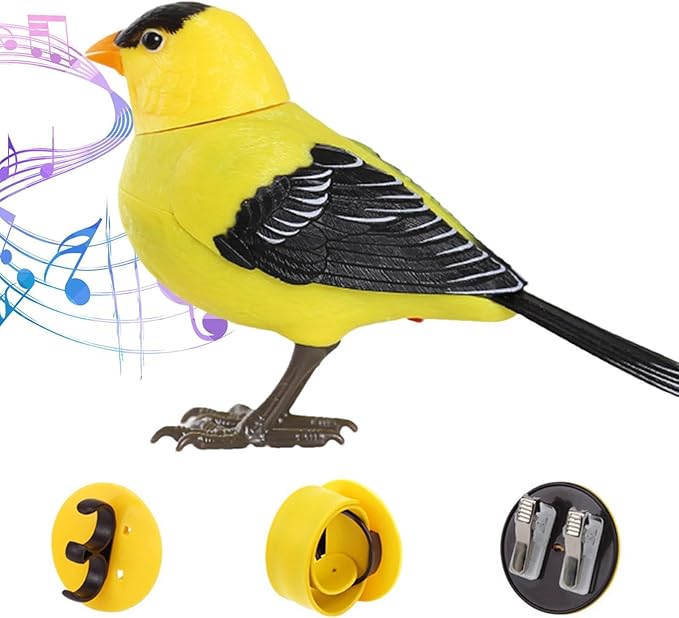 Electric Bird Toy, Realistic Singing & Chirping, Battery Operated, Light & Voice Control for Home Decoration