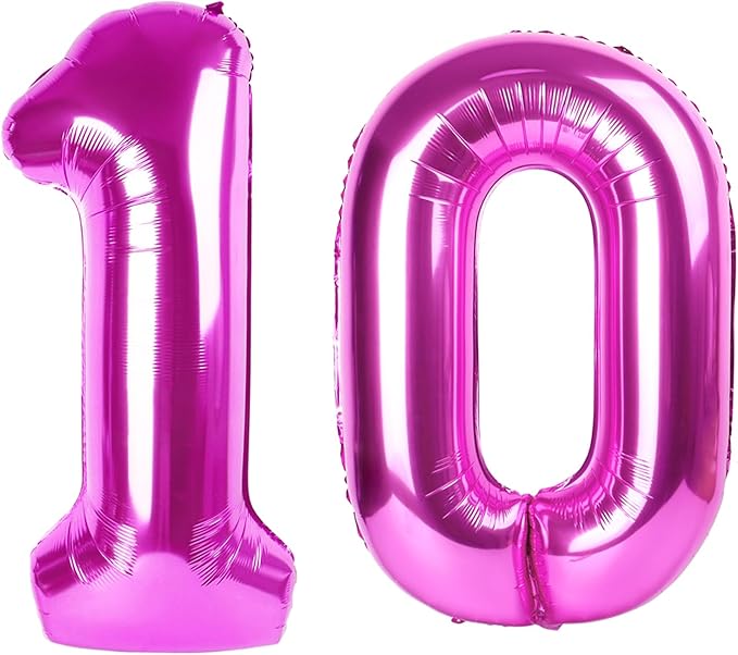 40 Inch Large 10 Balloon Numbers Rose Purple Big Foil Number Balloons Giant Helium Happy Birthday Party Decorations for Man and Women, Huge Mylar Anniversary Party Supplies