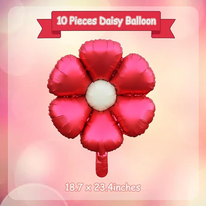 ZHENGYE Daisy Balloons 10 Pieces Flower Balloons Foil Mylar Balloon Decoration Flower Theme Party Daisy Theme Party Baby Shower Wedding Birthday Party Decorations Supplies(Red)