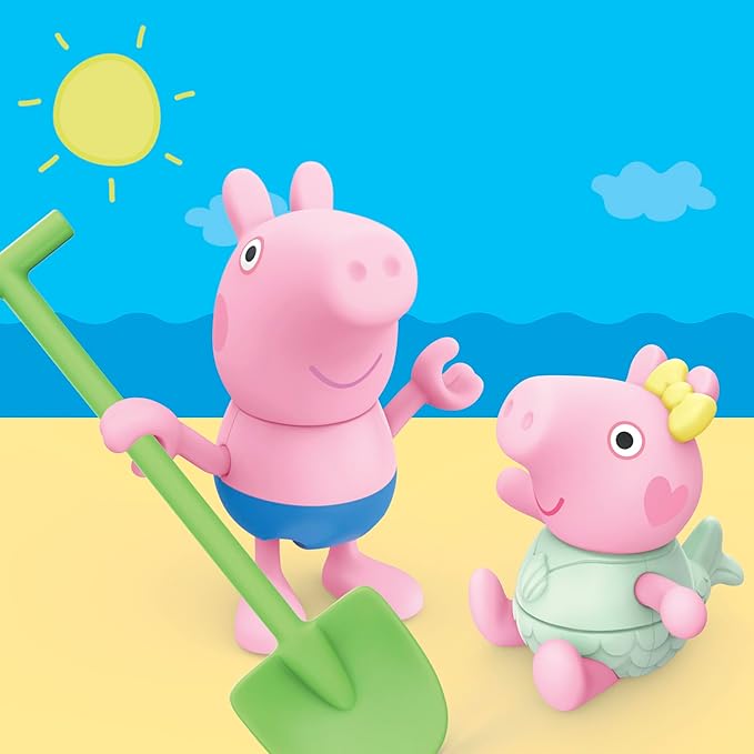Peppa Pig Siblings Beach Day Playset with 3 Figures and 5 Accessories, Includes Baby Evie, Preschool Toys for Girls and Boys 3 and Up