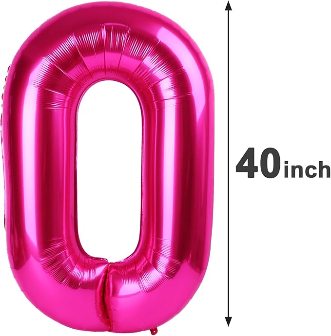 Hot Pink Helium Number Balloon 40 Inch, Giant Foil Hot Pink Number 0 Birthday Balloons, Large Numbers 10 20 30 40 50 60 70 80 90 100 2025, Party Celebration Supplies Decorations
