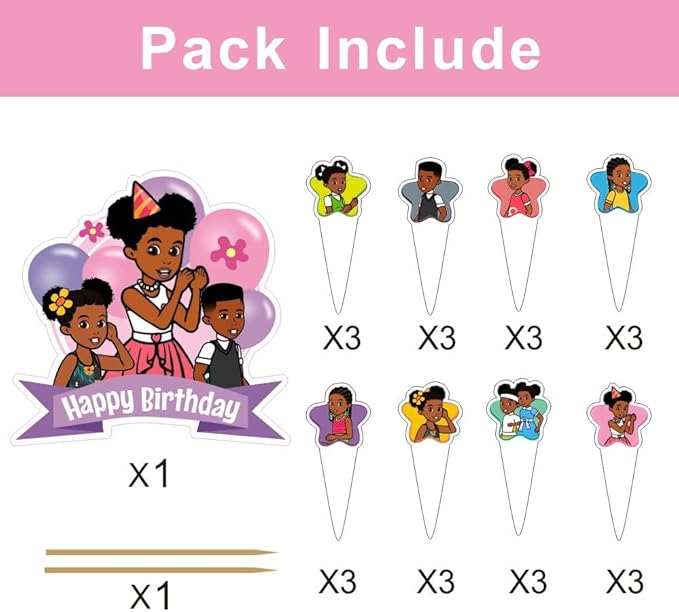 25Pcs Gracies Cake Decorations with 24pcs Cupcake Toppers, 1pcs Cake Topper for Kids 1st Birthday Party Supplies