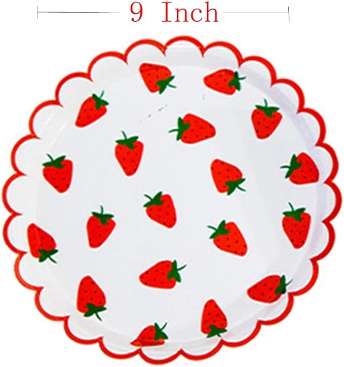 MaitianGuyou Disposable Strawberry Party Decorations,40-Count Strawberry Plates, Berry First Birthday Party Supplies for Appetizer, Lunch, Dinner, Picnic(Strawberry 2#,9 Inches)