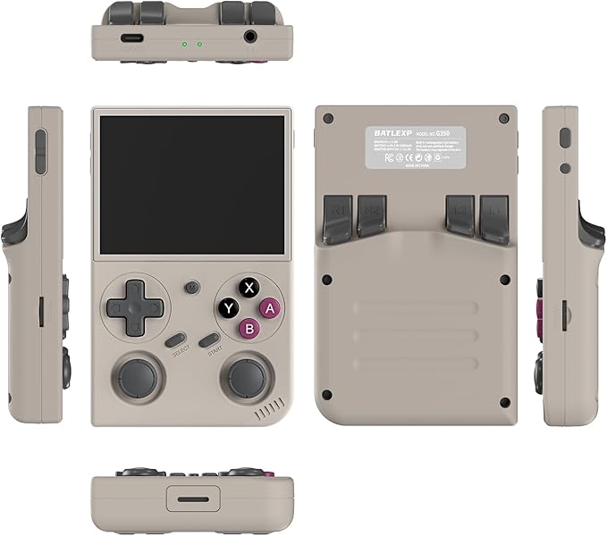 G350 Retro Handheld Game Console , Preload 4371 Games 3.5 Inch IPS Screen 3200 mAh Battery Linux System Portable Video Games Console Support Controller and Earphone (Gray)