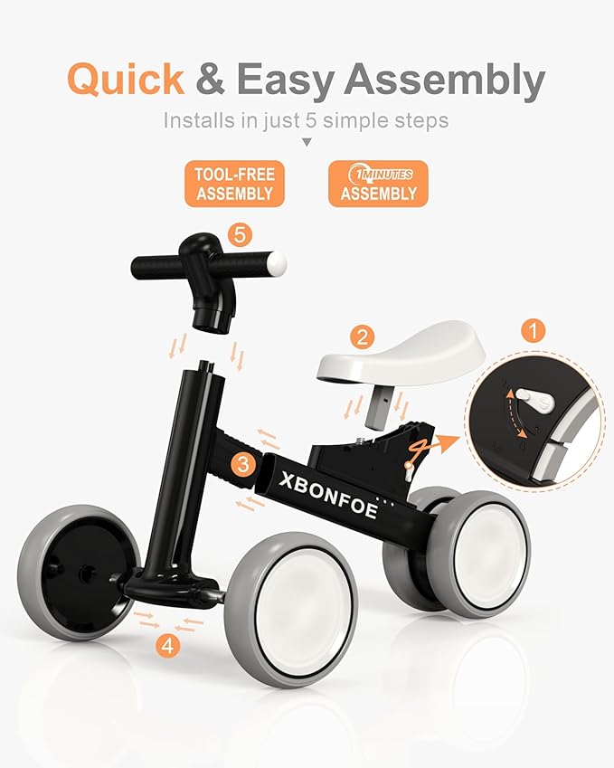 Baby Balance Bike for 1 Year Old Boys Girls, 10-24 Month Toddler Balance Bike, Baby Bike with No Pedal 4 Silence Wheels, First Ride on Toys with Adjustable Soft Seat, First Birthday Gifts