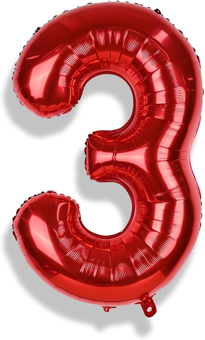 3rd Birthday Number Balloons for Girls Kids, 40 Inch Red Number Balloons 3 Large for 3rd 30th Birthday Party Decorations, Self Inflating Balloons Anniversary Graduation Party Decor Men Supplies