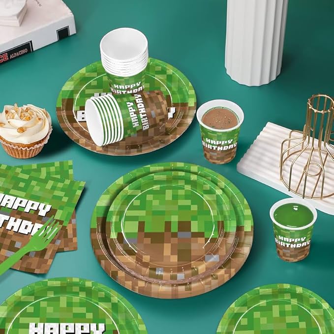 168pcs Green Birthday Party Decorations Green Plates Napkins Party Supplies Disposable Paper Cups Tableware Set for Boys Kid Teen Birthday Decor Serves 24