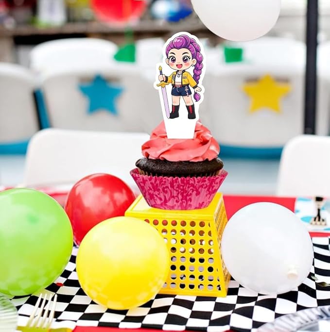 27pcs Demon Hunters Cake Decorations with 30pcs Cupcake Toppers Party Supplies for Kpop Themed Birthday Decorations