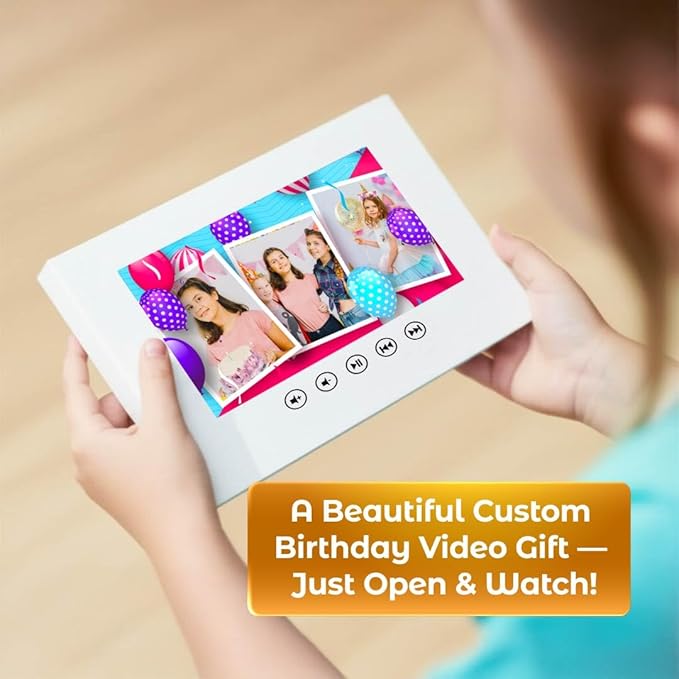 Create Your Own Girl’s Birthday Video Card – Personalized Photo Slideshow Gift – 7” Digital Screen, 256MB Storage, Rechargeable Battery, Full Color Playback