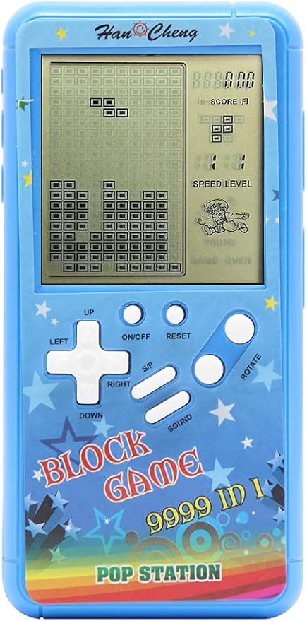 Retro Block Game Console with Color Shell and Large 4.5" Screen, 23 Preloaded Games, Blue
