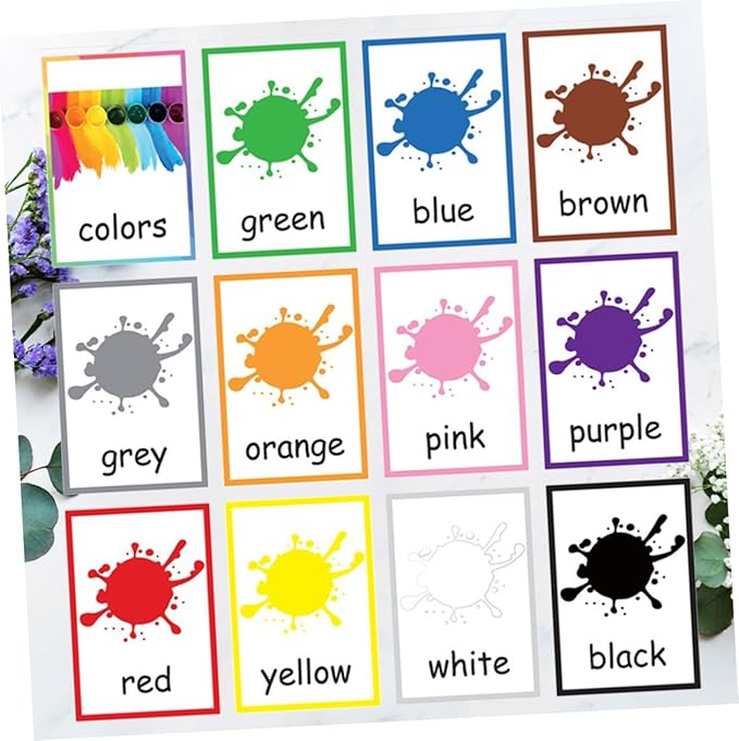 12 Sheets Color Words Flash Cards English Letters Learning Cards for Early Educational Literacy Fun Game to Develop Memory and Cognitive Skills