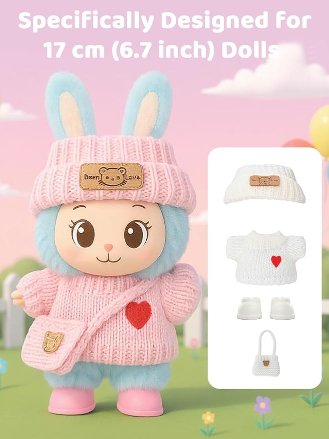 2026 New Crochet Doll Clothes Set for 17cm (6.7 inch) Dolls - 4 Piece Outfit with Hat, Dress, Backpack & Shoes - Cute & Stylish Accessories for, Light Pink (Doll Not Included)