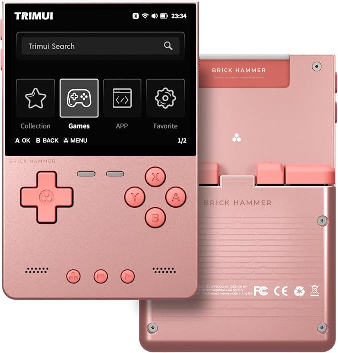 TRIMUI Brick Hammer Retro Handheld Game Console – Metal CNC Aluminum Alloy Body, 3.2" IPS Screen, 8GB Storage, Expandable to 1TB, Built-in 3000mAh Battery (Pink-No Card)