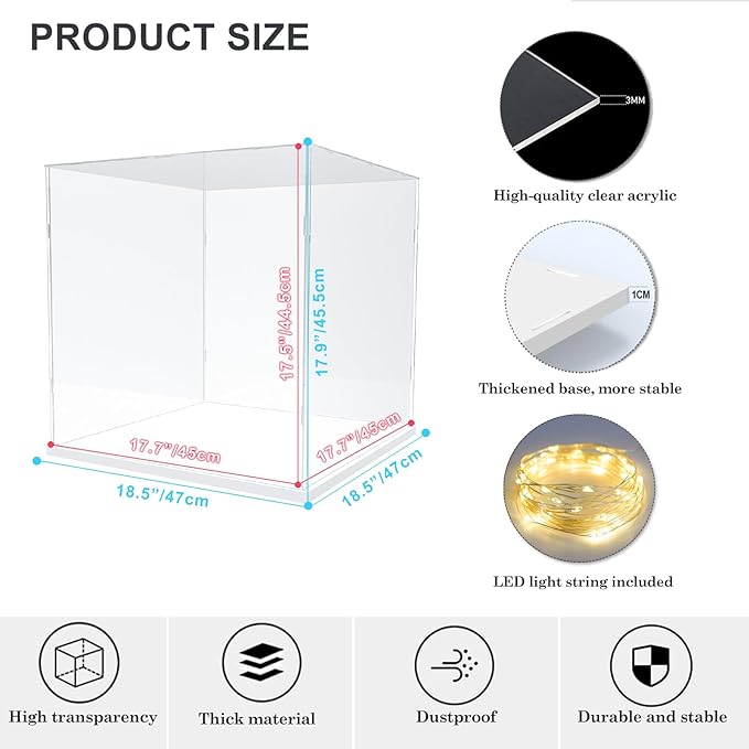 Nynelly Acrylic Display Case for Collectibles,Clear Display Box for Lego 21318 Tree House, Acrylic Boxes for Display Toy Figure, Assemble Countertop Dustproof Showcase with Base,17.7x17.7x17.5 in