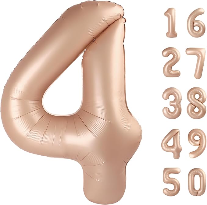 40 Inch Large Caramel 4 Balloon Numbers Big Foil Number Balloons Giant Helium Happy 14th 24th Birthday Party Decorations for Man and Women, Huge Mylar Anniversary Party Supplies