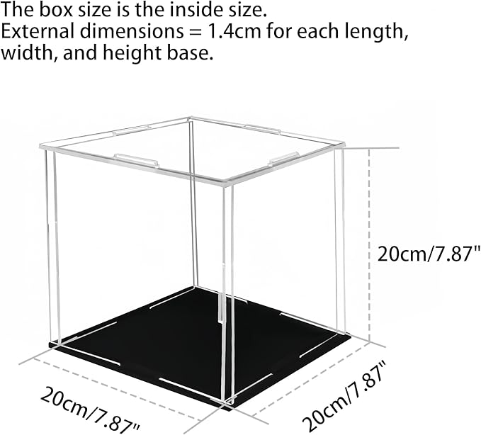 20 x 20 x 20cm Acrylic Clear Display Case Perspex Box Display Cabinets for Collectables, Assemble Countertop Dustproof Protection Showcase for Toys Models Action Figures