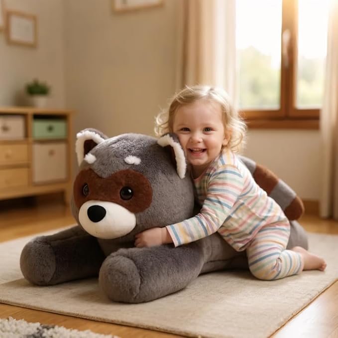 32" Large Raccoon Stuffed Animal, Giant Soft Plush Fluffy Raccoon Toy Birthday Holiday Party Gifts for Kids Girls Boys