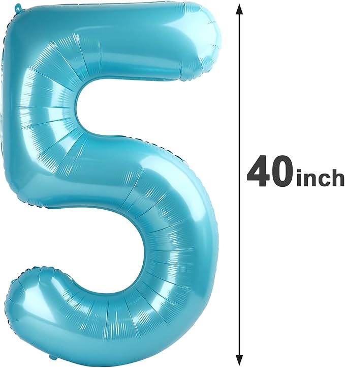Pearl Blue 5 Number Balloon, 40 Inch Large Number 5 Birthday Balloon, Five 5th 15 25 35 50 55 Birthday Celebration Decorations, Foil 5 Mylar Helium Number 5 Girl Boy Anniversary Party Supplies