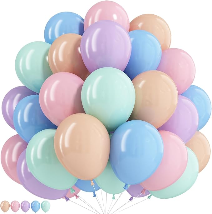 Pastel Balloons Pastel Pink Blue Purple Balloons for Groovy Rainbow Birthday Party Decorations Colorful Balloon 60PCS 12INCH Green Nude Assorted Colors Helium Latex Balloon for Arch