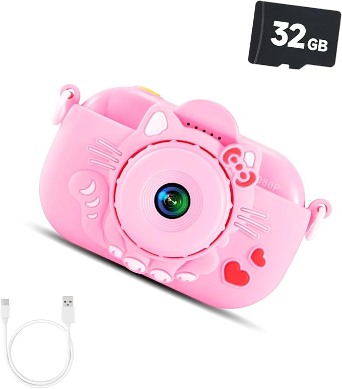 Kids Camera for Toddlers, Christmas Birthday Gifts for 3-9 Year Old Boys and Girls with Silicone Case, 32GB SD Card
