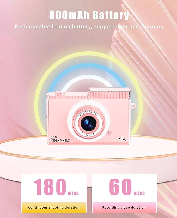 Kids Digital Camera,40MP & 4K HD Digital Camera,MP3,with 32GB TF Card,USB-C Charging,Selfie Kids Camera,Easy-to-Use Children's Camera,Toys for Ages 8-13 Years Old