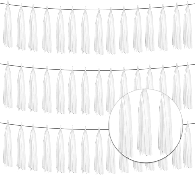 3P Metallic Fringe Banner Garland Foil Tinsel Streamer Wall Hanging Curtain Backdrop Banners for Parade Floats Graduation Decorations, Baby Bridal Shower Party Decoration(White)