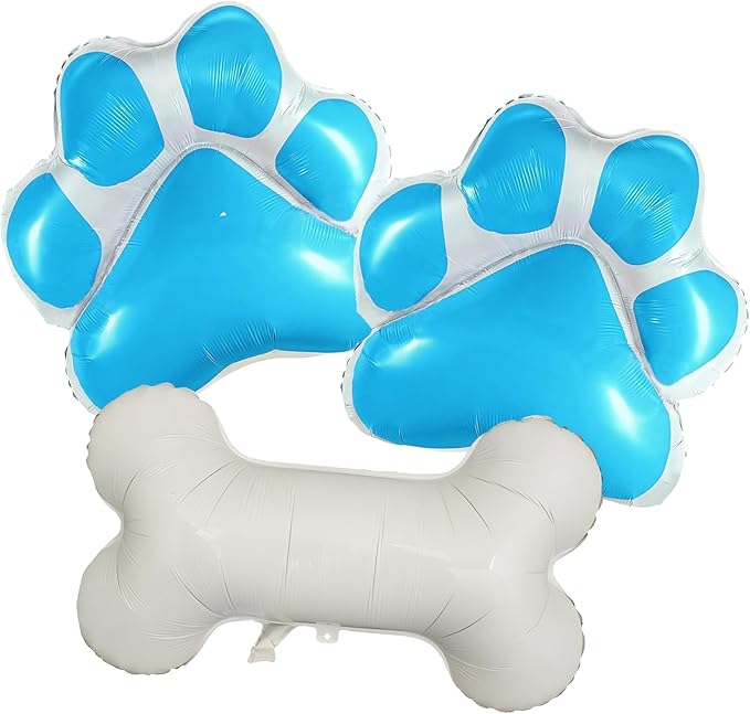 3 Pcs Dog Party Balloons with 2Pcs Light Blue Paw and 1Pcs Bone Shaped for Baby Shower Kids Birthday Pets Decoration (Light Blue)