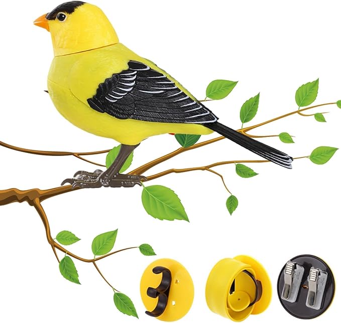 Electric Bird Toy, Realistic Singing & Chirping, Battery Operated, Light & Voice Control for Home Decoration