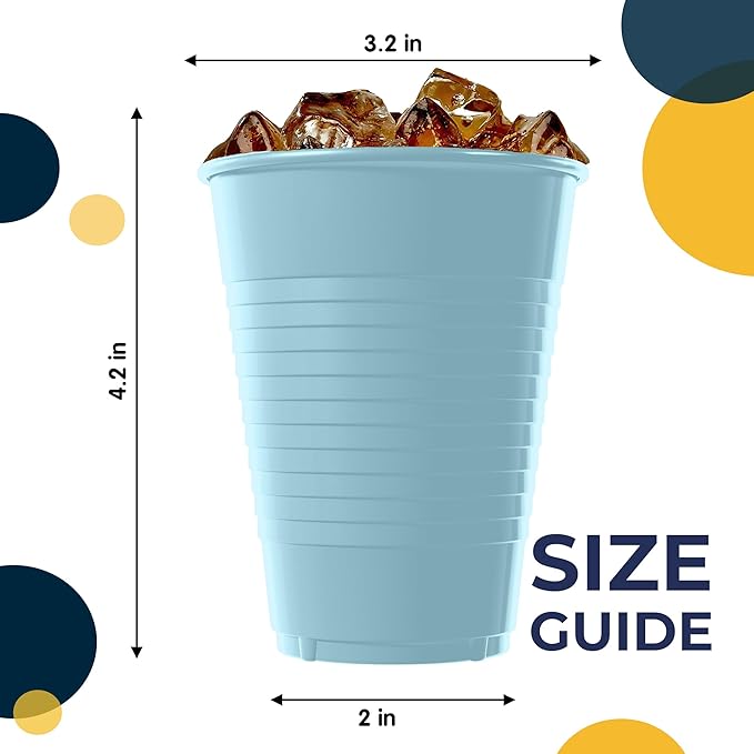 Party Solids 12 Oz Light Blue Plastic Cups For Party Supplies 50 Pack | Light Blue Disposable Cups Plastic | Disposable Drinkware For Parties, Events & Everyday