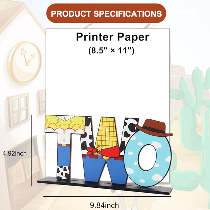 Cowboy Letter Two Sign Table Centerpieces for Toy Theme,2nd Birthday Decorations for Boys,Cartoon Theme Two Year Old Birthday Supplies Favors,Toy Party Decorations Photo Booth Props(2 Set)