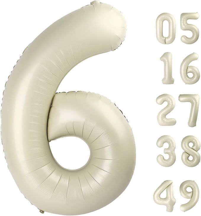 Cream White 6 Number Balloon 40 Inch Mylar Foil Birthday Balloon, Digital Balloons for 6 16 Boy Girl Party Decorations Supplies, Big Helium Balloon Numbers for 26 36 46 60 Men Women Anniversary