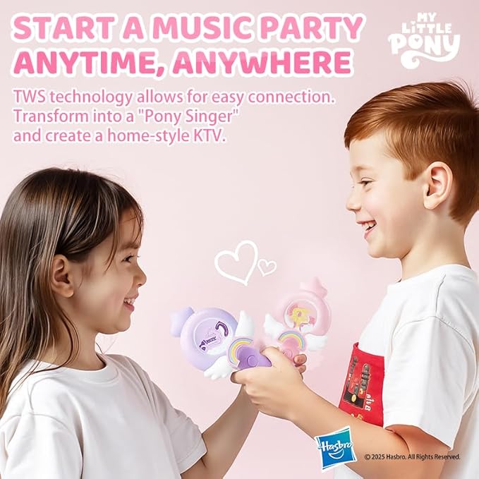 EVADA Kids Karaoke Microphone Machine My Little Pony, Wireless Bluetooth Sing Speaker with Colorful LED, Rechargeable Portable Mini Mic Toy Gift for Girls Christmas New Year Birthday Party Gift, Pink