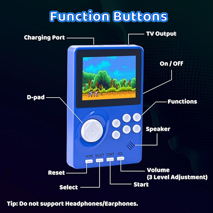 Kids Handheld Video Game Console Built in 100 16-bit Games, Handheld Retro Gaming Console, Trave-Friendly Game Console, 2.8" Color Screen, Rechargeable Battery, Handheld Game for Boy Girl (Dark Blue)