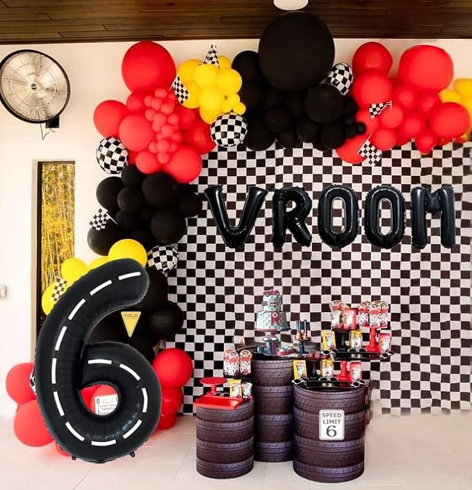 134pcs Race Car Balloon Birthday Party Supplies Decorations for Boys - Racing car Theme Party Supplies Happy Birthday Racecar Number Balloons Garland Kit Birthday Party (Arch, 6)
