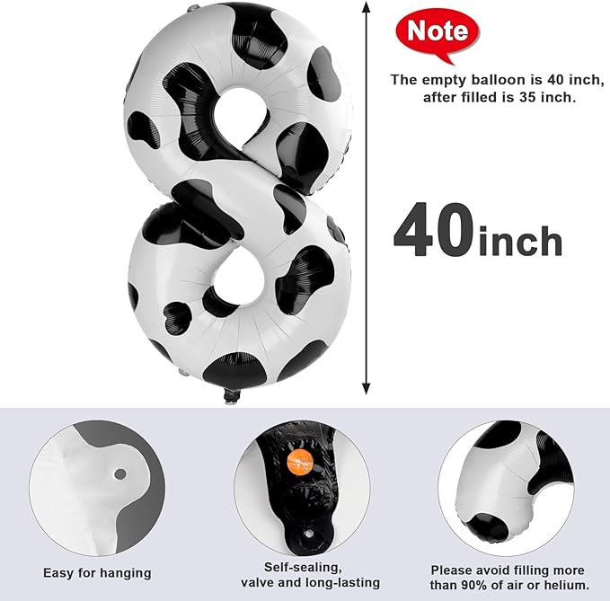 40 Inch Number 8 Balloon, White Black 8 18 28 80 Birthday Balloons for Men Boys, 8th Birthday Decorations Party Supplies, Wedding, Graduations