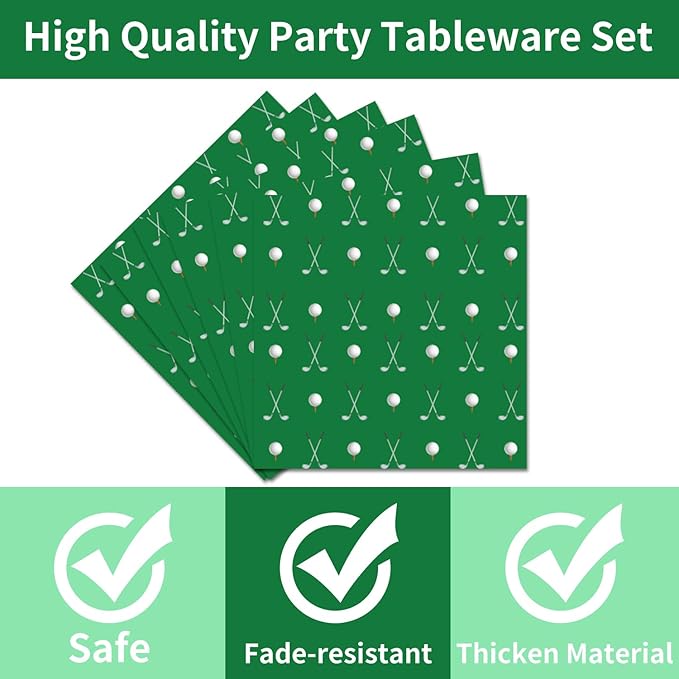 Golf Plates and Napkins Party Supplies -96PCS Golf Themed Birthday Party Decorations Golf Paper Disposable Tableware Set for Birthday Retirement Baby Shower Serve 24 Guests
