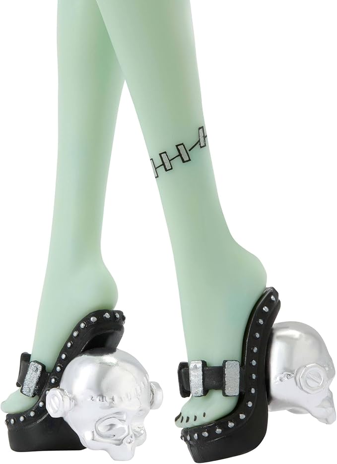 Monster High x Barbie Frankie Stein Doll with Original Barbie-Inspired Swimsuit and Solo in The Spotlight Black Evening Dress, Accessories
