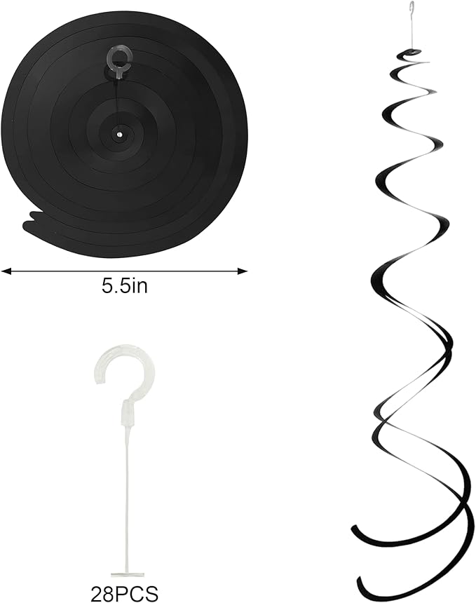 Colorful Ceiling Swirl Foil Decorations Hanging Plastic Streamer Themed Swirl Party Decoration for Wedding Thanksgiving Day Graduation Celebration, Pack of 28 (Black)
