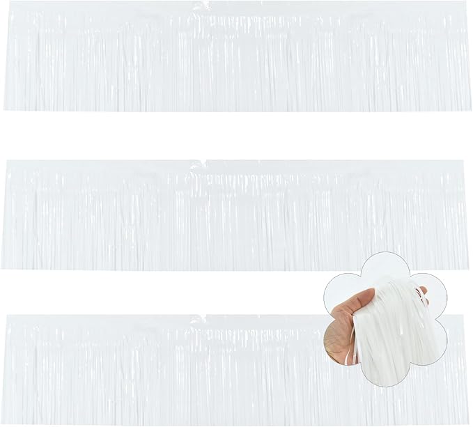BEISHIDA 3 Packs Metallic Foil Fringe Garland Macaron White Wall Hanging Tinsel Fringe Banners for Car Floats Bridal Shower Wedding Birthday Easter Graduation Holiday Party Decoration(30 Feet)