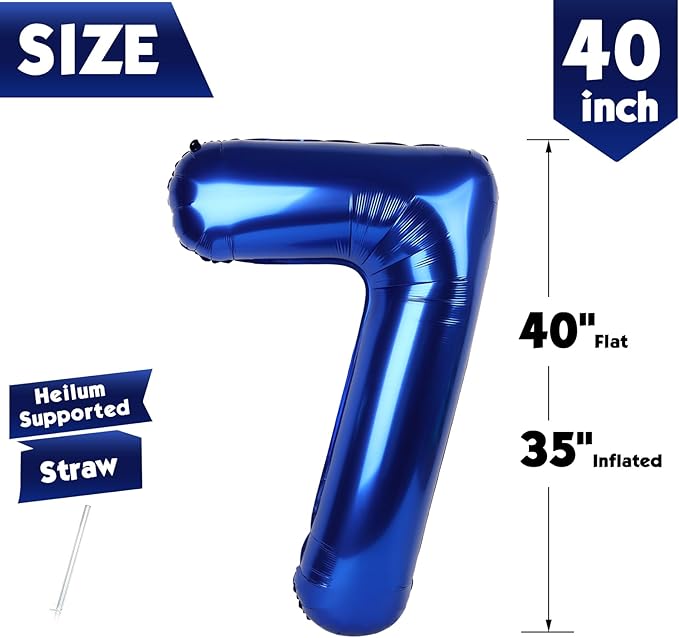 40 Inch Night Blue Number 7 Balloon, Giant 7 Number Balloons for 7th Birthday Decorations, Party Supplies for Baby Boy Girl, Night Blue Party Decor