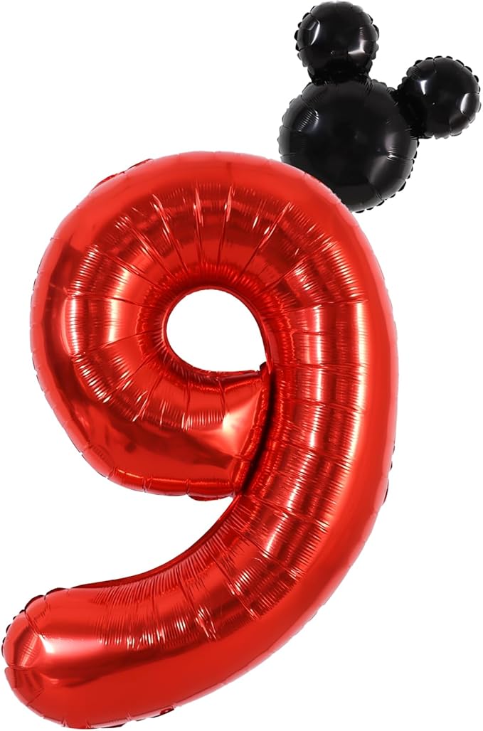 Vuzvuv 40 Inch Mouse Number Balloon No.9, Black Mouse Head Balloon and Red Giant Giant Number Nine Balloon for Birthday, Mouse Theme Party Supplies, Baby Shower,Anniversary Decoration