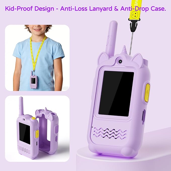 Video Walkie Talkies for Kids, Kids Walkie Talkies 2 Pack Video Intercom for Age 3-12 Year Old Boys Girls with Rechargeable Battery, Indoor Outdoor Toys for Family Games Outside, Camping, Hiking