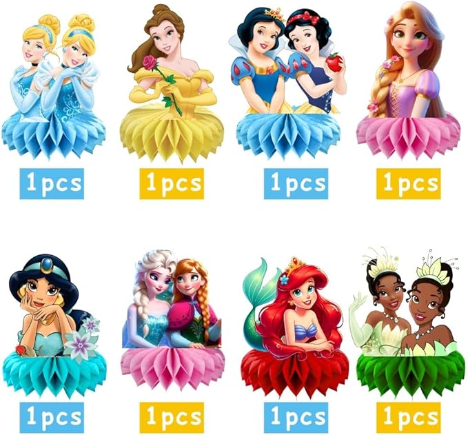 8Pcs Princess Table Centerpieces Birthday Party Supplies Double Side Table Decorations for Princess Themed Party Decorations
