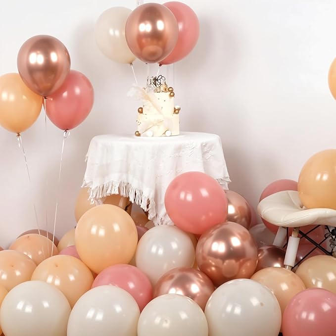 Retro Blush Pink Balloons, 60 Packs 12 Inch Dusty Pink Metallic Chrome Rose Gold White Sand Nude Balloons for Bridal Shower Pumpkin Baby Shower Girls Boho Birthday Wedding Decorations Supplies
