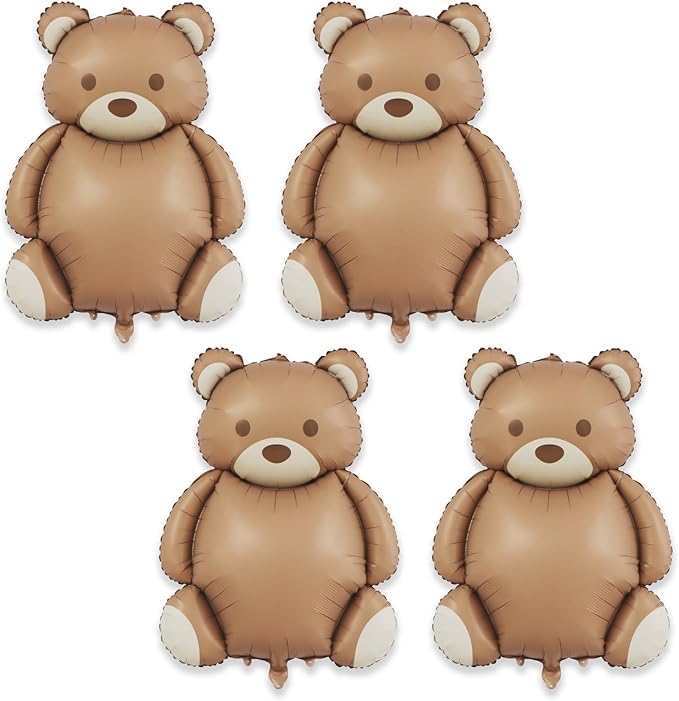 4 Pack Giant Teddy Bear Balloons,35 Inch Matte Brown Foil Mylar Balloons for Beary First Birthday Decorations,Teddy Bear Baby Shower Party Supplies,Woodland Theme Neutral Party Decor