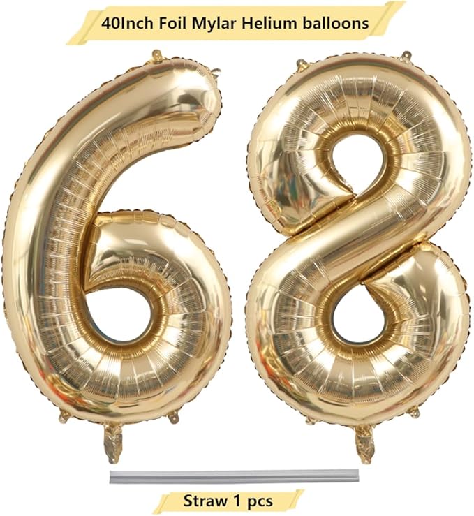 40 Inch Light Gold 68 Number Balloons White Gold Giant 86 Foil Mylar Helium Large Digital Champagne Gold Birthday Numbers Jumbo Balloons 68th or 86th Anniversary Party Decorations Supplies