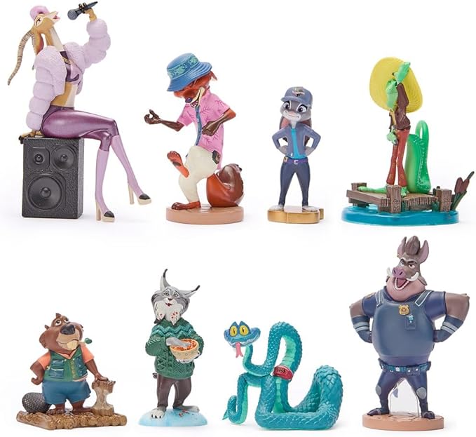 Disney Store Official Zootopia 2 Figure Set – 8 Fully Sculpted Disney Figures Including Judy Hopps, Nick Wilde, Gary De'Snake & More in Double-Tiered Box with Scenic Backgrounds